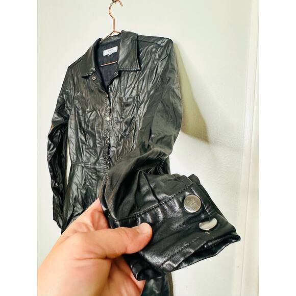 JASON WU Black Faux Leather Button Front Collared Pleated Mini Dress size 6 - Picture 9 of 13